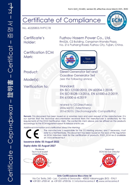 China Fuzhou Hosem Power Co., Ltd. certification